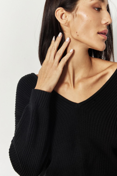 Свитер с V-вырезом (one size, черный)